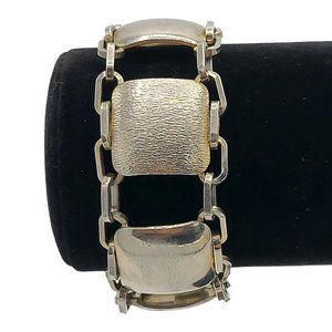 Vintage Bracelet Square Shape Curved Panel Link Chunky Silver Tone 7.25"